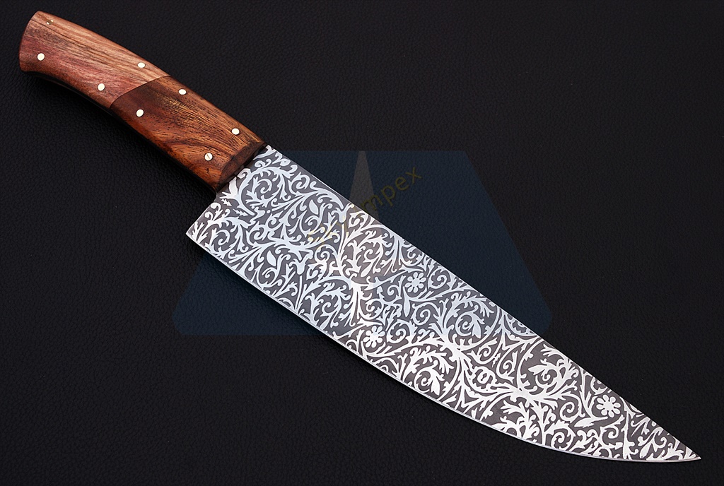Etched Carbon steel kitchen knife