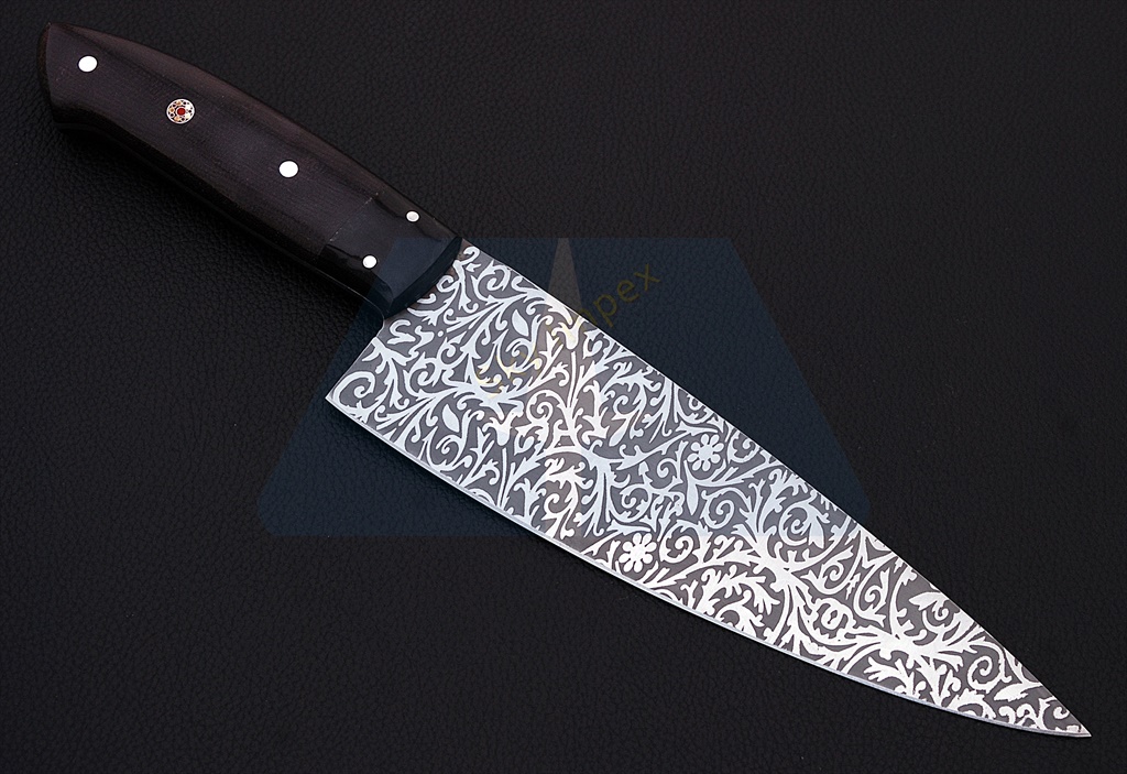 Etched Carbon steel kitchen knife